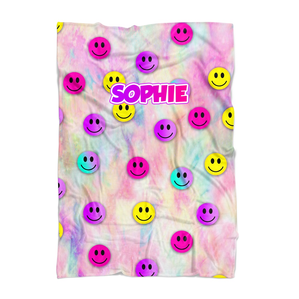 PENELOPE WILDBERRY PERSONALIZED BLANKET-TIE DYE SMILE